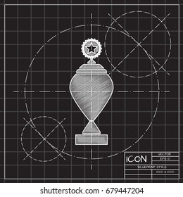 Vector blueprint trophy goblet icon on engineer and architect background . Winner award 