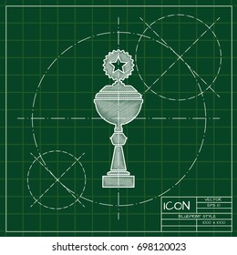 Vector blueprint trophy goblet icon on engineer and architect background  . Winner award 