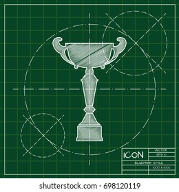 Vector blueprint trophy goblet icon 2 . Winner award 
