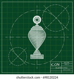 Vector blueprint trophy goblet icon on engineer and architect background  . Winner award 