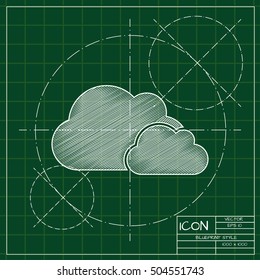 Vector blueprint two clouds icon . Engineer and architect background. 