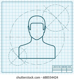 Vector blueprint user icon on engineer and architect background. Business collection 