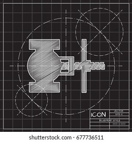 Vector blueprint valve icon on engineer and architect background 