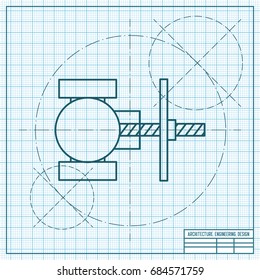 Vector blueprint valve icon on engineer and architect background 