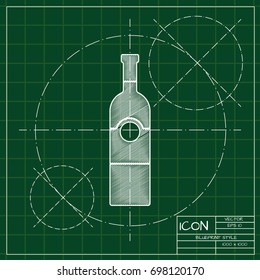 Vector blueprint vine bottle template on engineer and architect background  