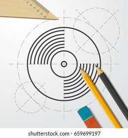 Vector blueprint vinyl icon on engineer and architect background
