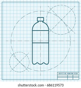 Vector blueprint water bottle on engineer and architect background 