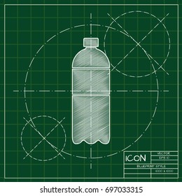 Vector blueprint water bottle on engineer and architect background  