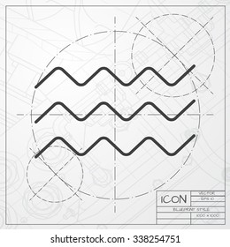 Vector blueprint of waves icon on engineer or architect background 