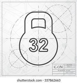 Vector blueprint of weight icon on engineer or architect background 