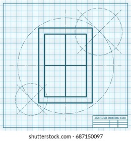 Vector blueprint window icon on engineer and architect background 
