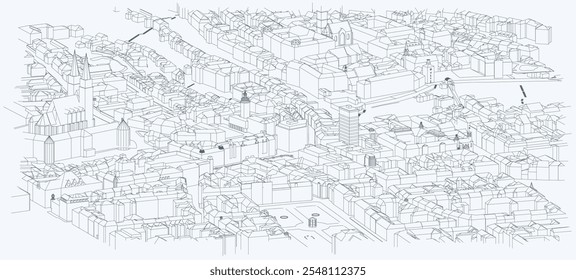 vector blueprint wireframe of old abstract town