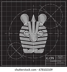 Vector blueprint zebra icon on engineer and architect background 