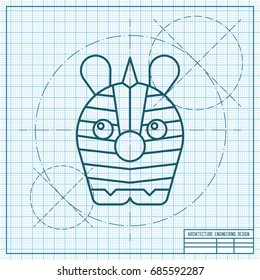 Vector blueprint zebra icon on engineer and architect background 