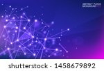 Vector. Blue-purple polygonal plexus background. Abstract futuristic 3d image. Science and technology. Microbiology. Macro effect. Lines and points. Particle motion. Blur.