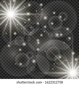 Vector blur in motion glow glare. Isolated transparent background. Decor element. Horizontal star burst rays and spotlight.