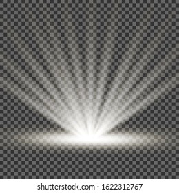 Vector blur in motion glow glare. Isolated transparent background. Decor element. Horizontal star burst rays and spotlight.