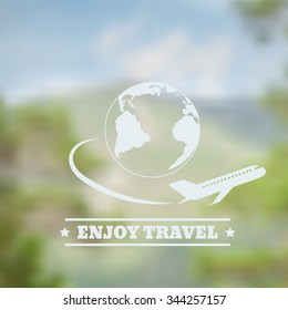 Vector blure landscape with  badge Mountains view Retro label design Blur Bokeh eps 10