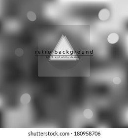 Vector blurred background. Black and white classic backdrop with bokeh circles and geometric elements
