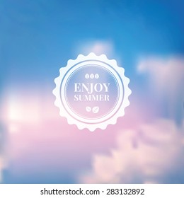 Vector blurred background of blue sky and white clouds with pink glow