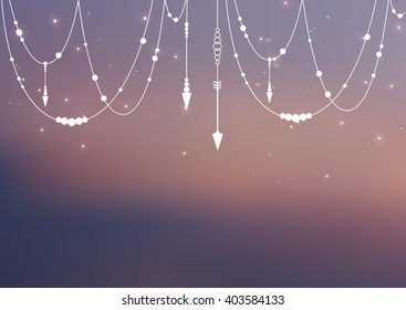 Vector blurred background with boho elements and magic shine. Web banner and background.