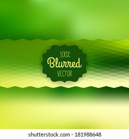 Vector blurred background in bright green colors with badge on center and rhombus border for web, mobile interface. Unfocused background. All isolated and layered