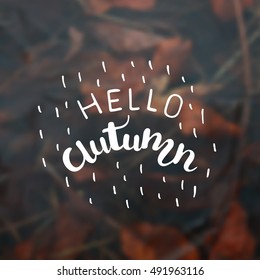 Vector blurred background with inscription Autumn . Hand lettering poster.