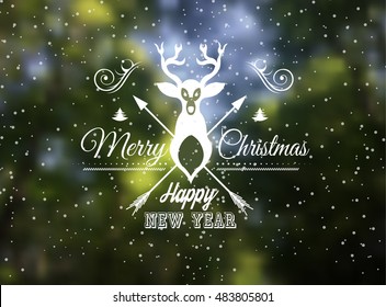 Vector blurred background for Merry christmas and happy new year seasonal BAckgrounds with Snow falling and a blur forest on the back