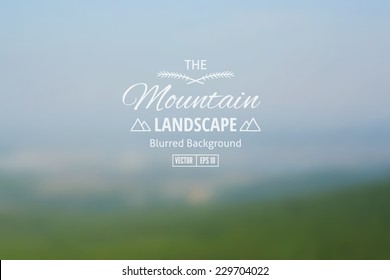 Vector blurred background of mountain landscape. Blue sky and trees