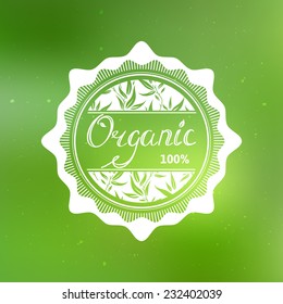 Vector blurred background, organic, eco badge, ecology label, nature view. Blur illustration, web and mobile interface template. Eco design.