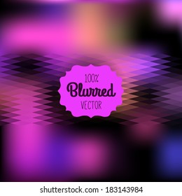 Vector blurred background in purple colors with badge on center and rhombus border for web, mobile interface. Unfocused background. All isolated and layered