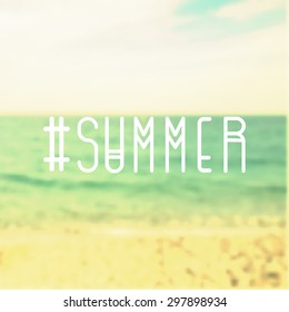 Vector blurred background with sea landscape and geometry letters. Creative graphic message.

