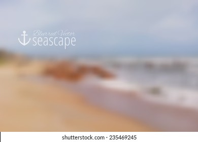 vector blurred background, seascape with stones and overcast sky
