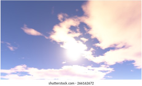 Vector blurred background of sky with big cloud and sun