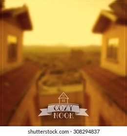 Vector blurred background - sunset houses