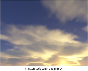 Vector blurred background of sunset sky with cumulus clouds