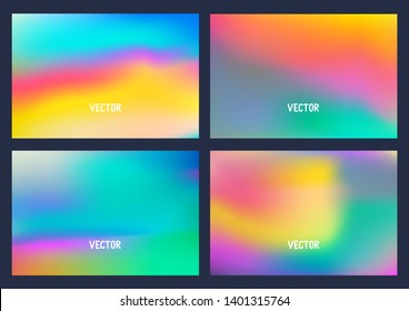 Vector blurred backgrounds collection. Vibrant rainbow colors inpired  by 80s and 90s fashion trends. Prism spectrum light reflection.