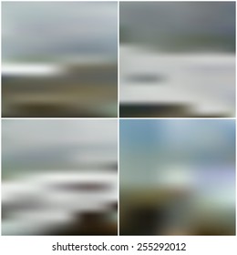 Vector blurred backgrounds set with sea landscape.
