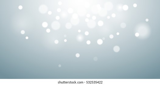 Vector blurred blue background. Grey fond. White light. Circles. Snowflakes.
