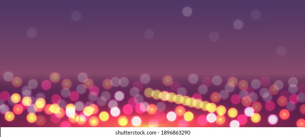 Vector blurred bokeh background night city with glowing lanterns