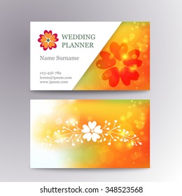Vector blurred  business card template  with logo flower. Suitable for wedding planners or florist owners
