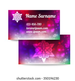 Vector blurred business card template with logo mandala. Suitable for Spa salon or yoga coach