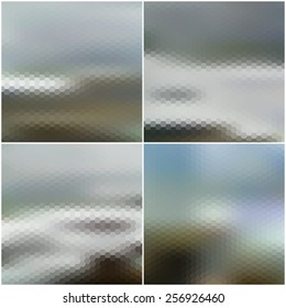 Vector blurred hexagonal backgrounds set with sea landscape.