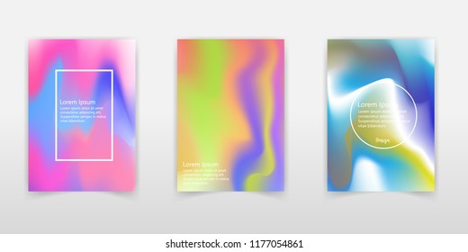 Vector blurred holographic backgrounds set. Chrome holographic templates.