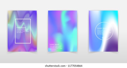 Vector blurred holographic backgrounds set. Chrome holographic templates.