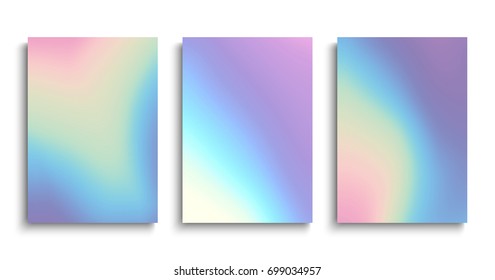 Conjunto de fondos holográficos borrosos vectoriales. Plantillas holográficas cromadas.