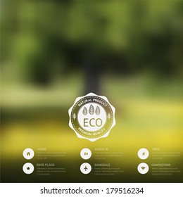 Vector blurred landscape, eco badge, ecology label, nature view, Vector blurred landscape,  forest, eco badge, ecology label, nature view. Forest blur background, web and mobile interface template. 