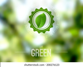 Vector blurred landscape, eco badge, ecology label, nature view, Vector blurred landscape, forest, eco badge, ecology label, nature view. leaf