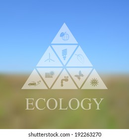 Vector blurred landscape with eco icons