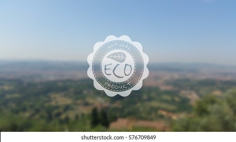 Vector blurred landscape, ecology label, nature view. Blur background with sky, trees. Mobile interface template. Eco design for website. Unfocus.